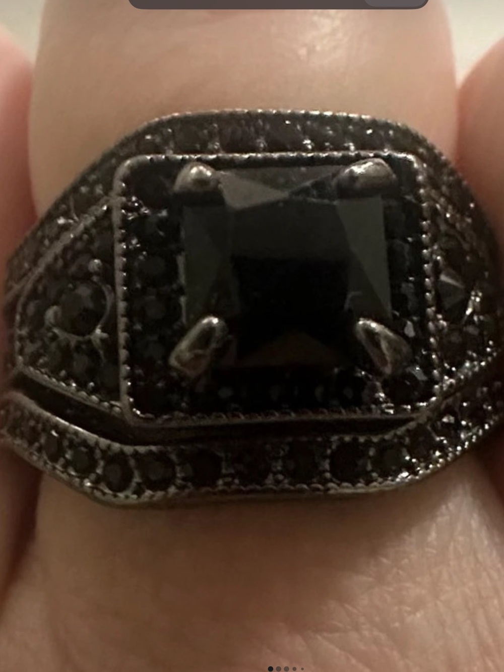 “New”. Black Princess Cut Double Halo Ring.  Unisex.  
Size 11/ 20.6mm